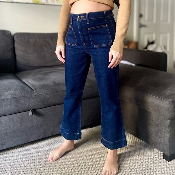 Khaite Raquel Patch Pocket Crop Flare Jeans - Dark Blue Wash - Size 31 - Picture 3 of 14